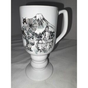 Kaysons Fine Ironstone Japan Mt Fuji Buddha Geisha Continental Cup Mug Vintage